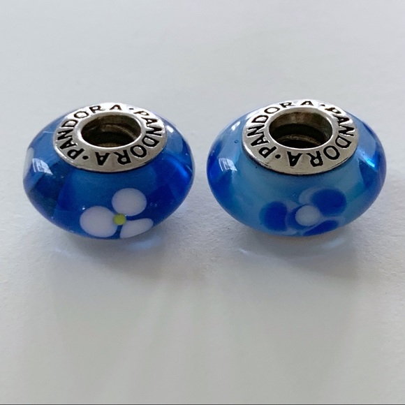Pandora Jewelry - Authentic Pandora Flower Murano Glass Charms Blue